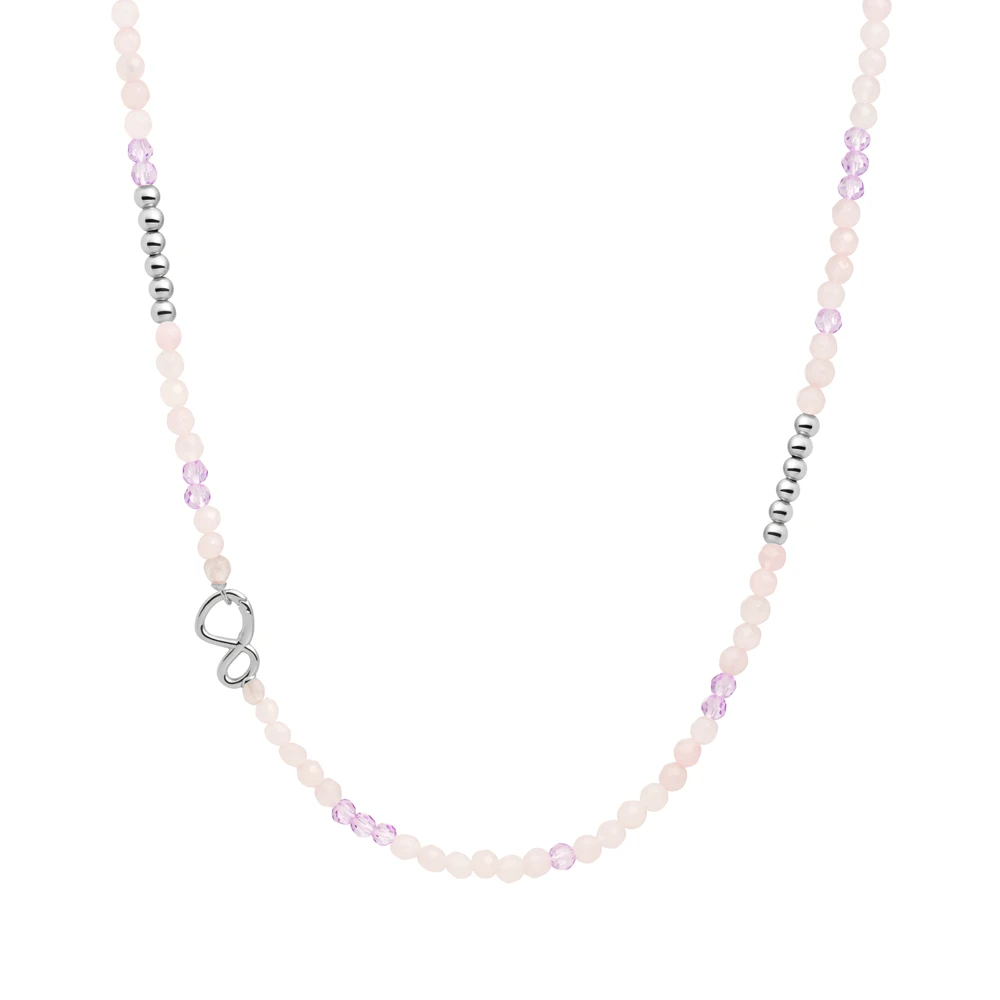 Link Necklace - Silver - Rose Quartz | Violet Quartz