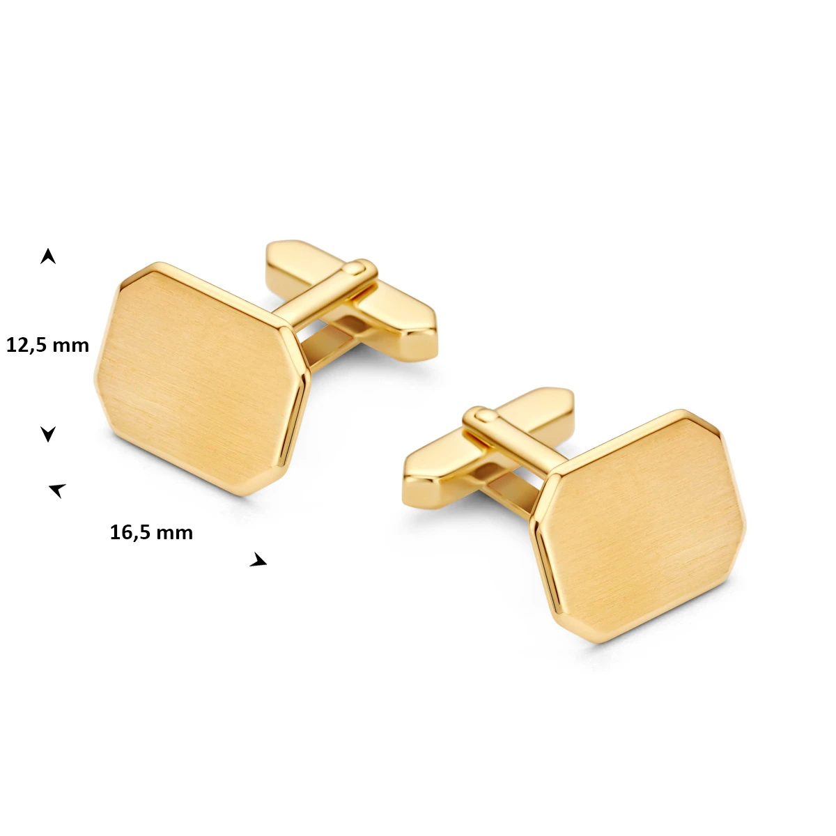 manchetknoppen poli/mat 12,5 mm 3 micron zilver verguld (geel)