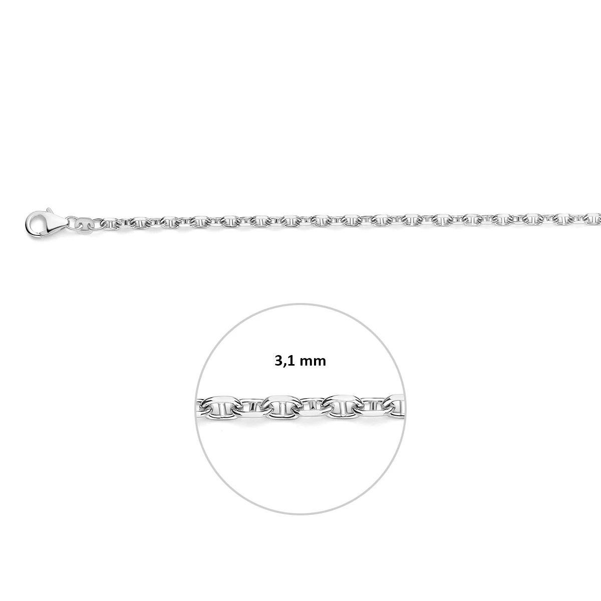 marine 3,1 mm zilver gerhodineerd