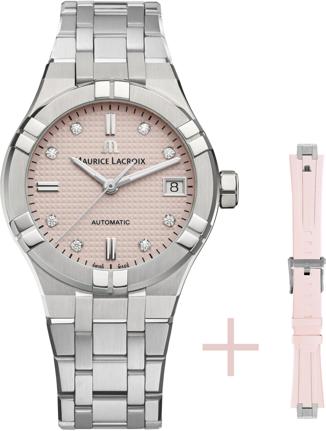 MAURICE LACROIX AIKON AUTOMATIC DATE 35MM PINK SET LIMITED EDITION 888PCS AI6006-SS00F-550-E