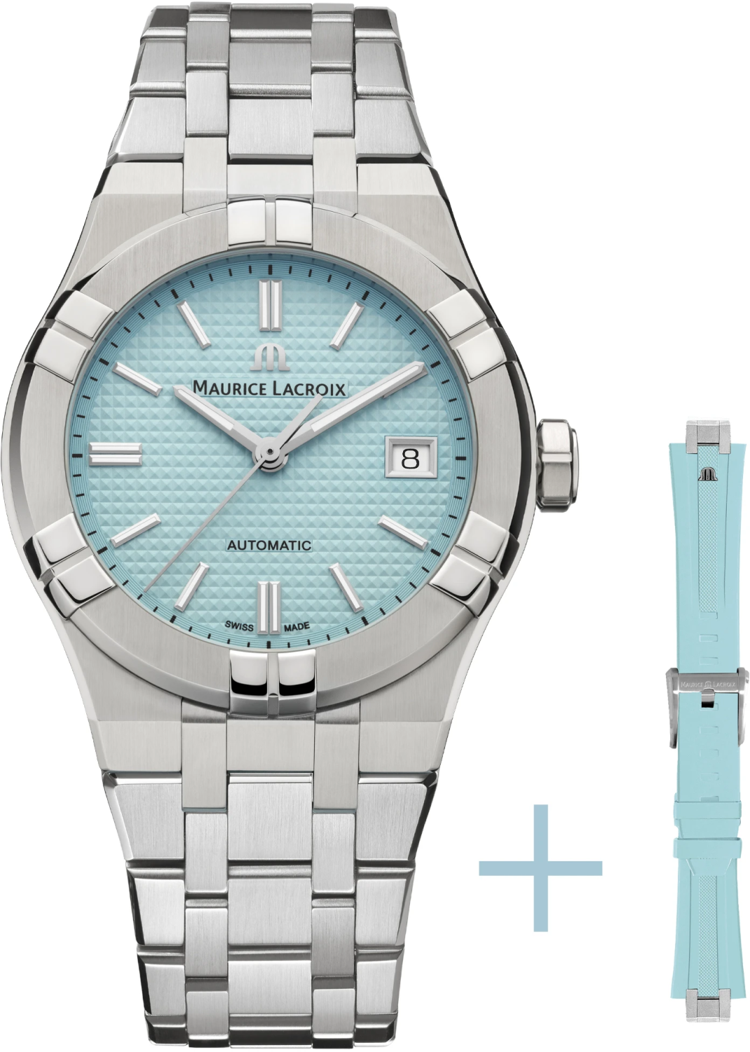 MAURICE LACROIX AIKON AUTOMATIC DATE 35MM TURQUOISE SET LIMITED EDITION 888PCS AI6006-SS00F-451-C