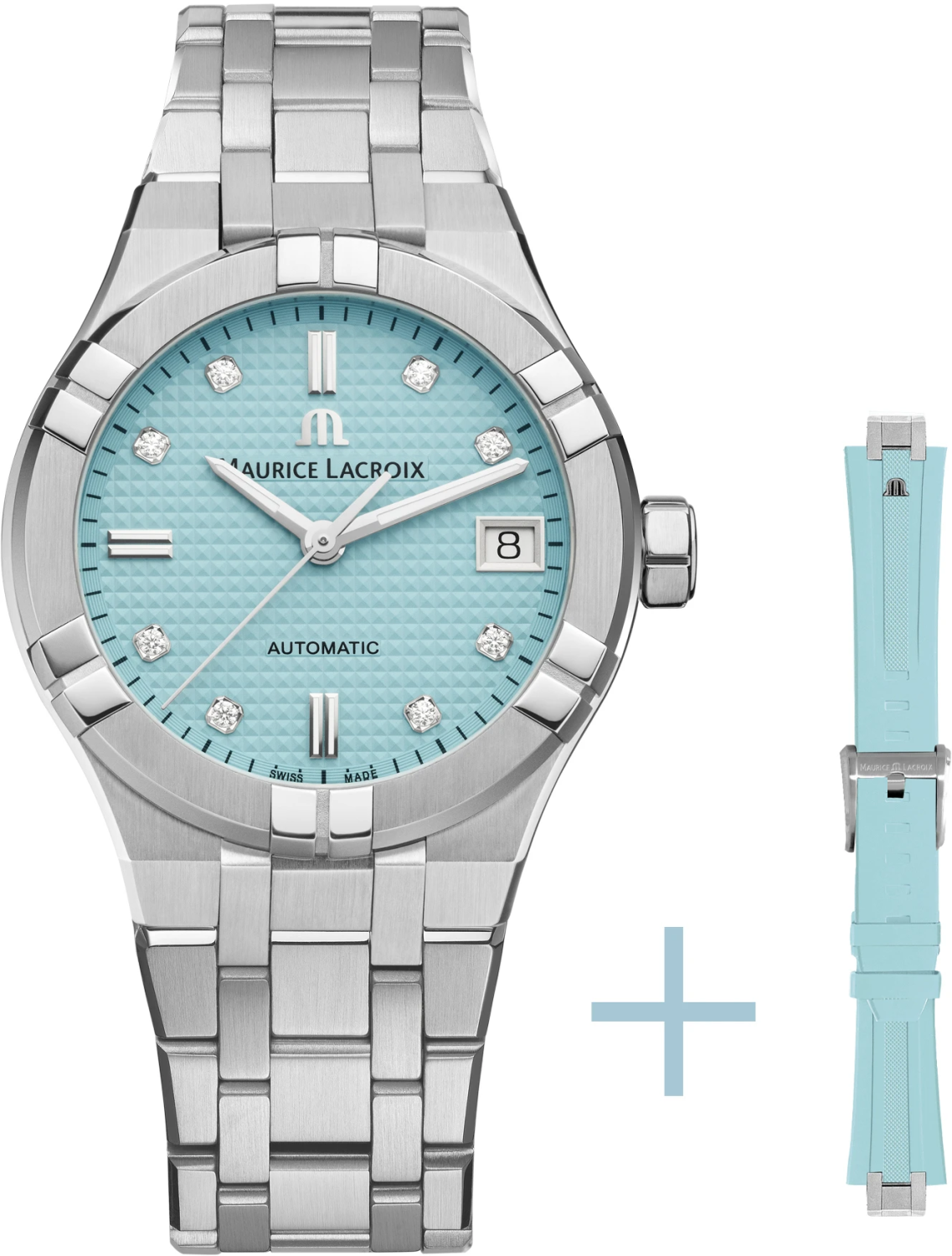 MAURICE LACROIX AIKON AUTOMATIC DATE 35MM TURQUOISE SET LIMITED EDITION 888PCS AI6006-SS00F-451-C