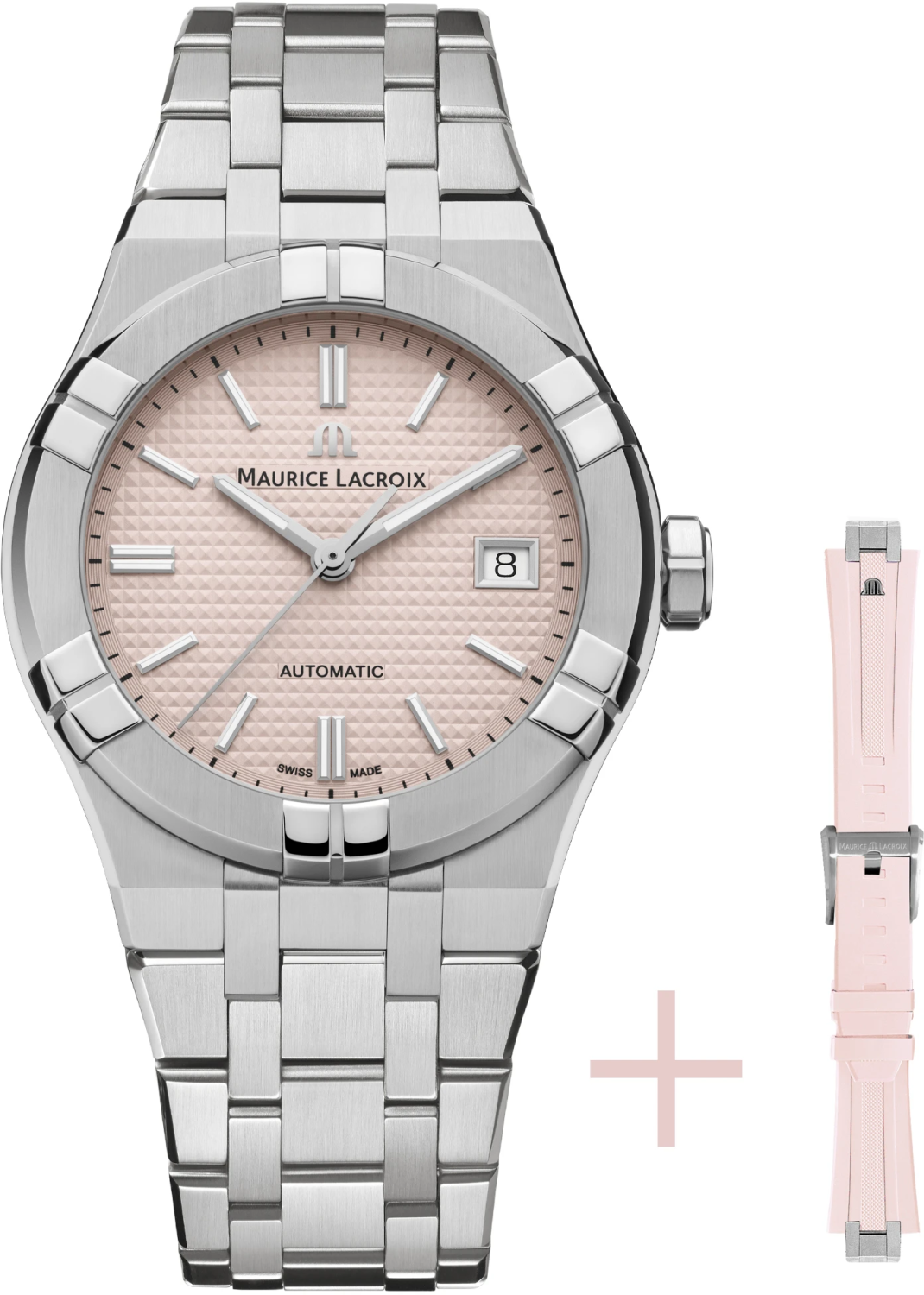 MAURICE LACROIX AIKON AUTOMATIC DATE 39MM PINK SET LIMITED EDITION 888PCS AI6007-SS00F-530-E