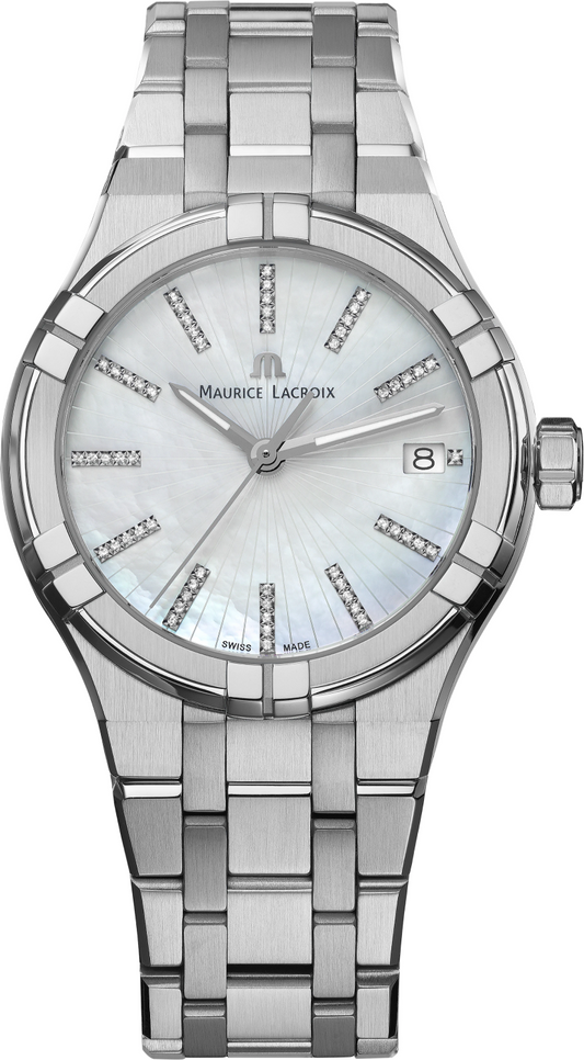 MAURICE LACROIX AIKON QUARTZ DATE 35MM MOP DIAMONDS AI1106-SS002-170-1