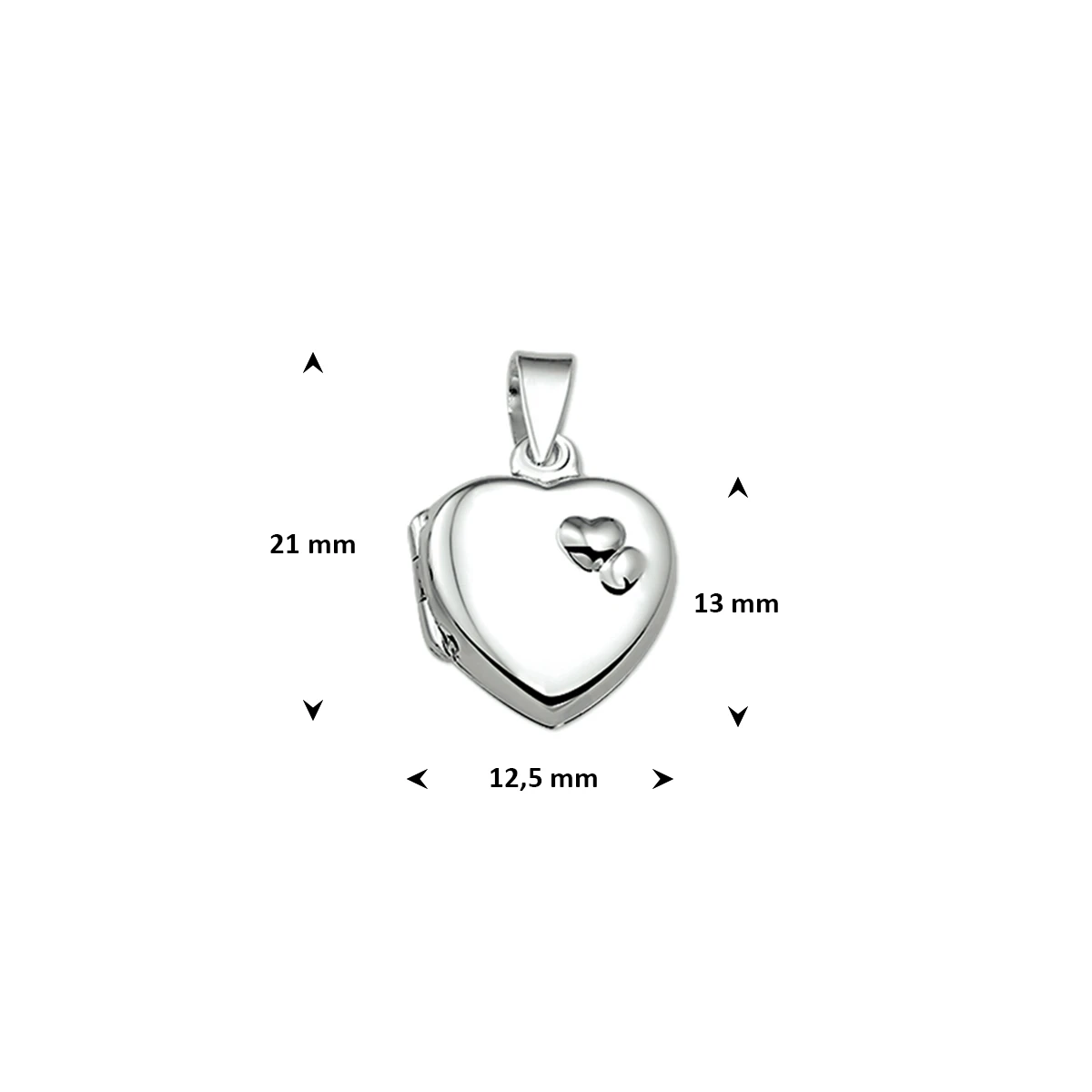 medaillon hart 13 mm zilver gerhodineerd