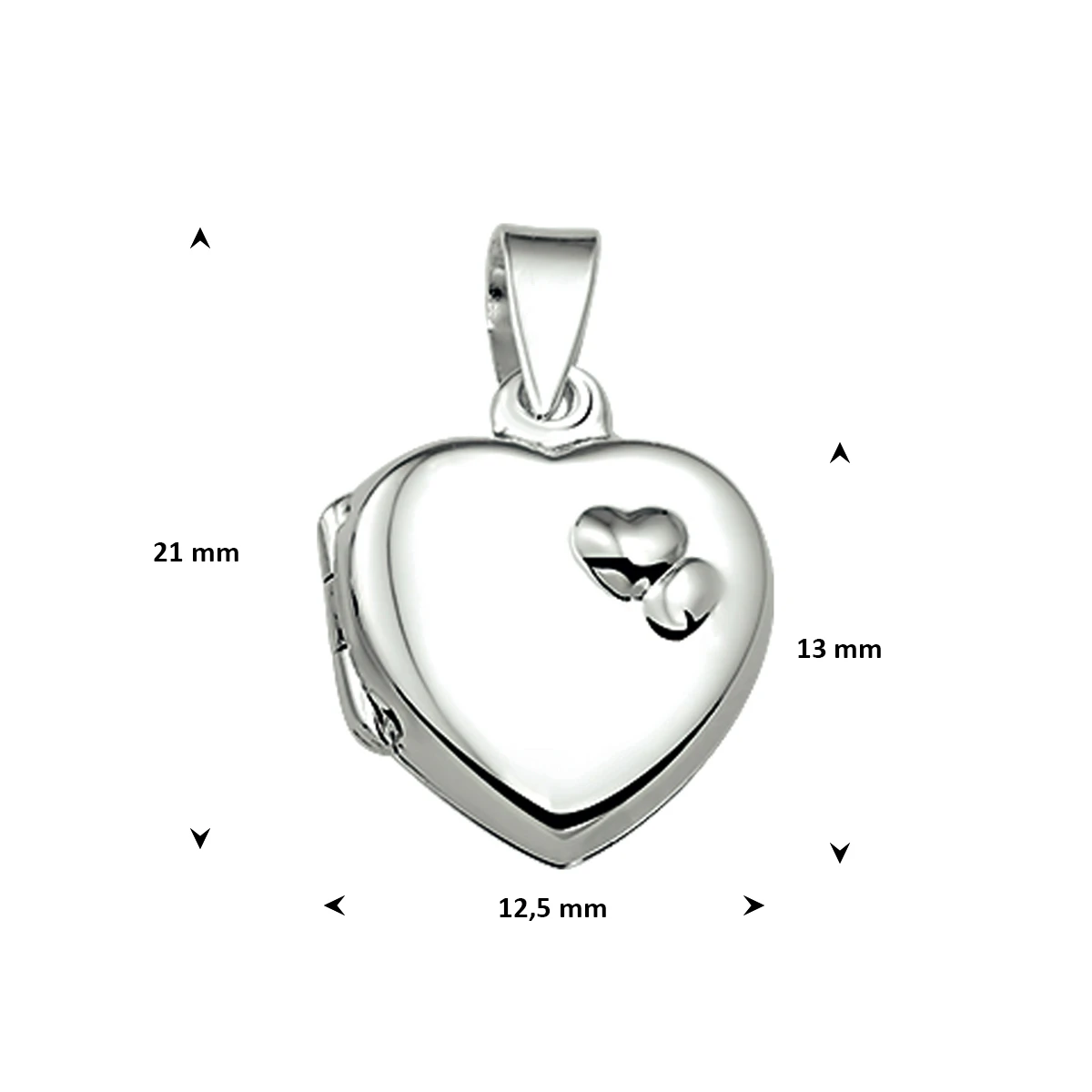 medaillon hart 13 mm zilver wit