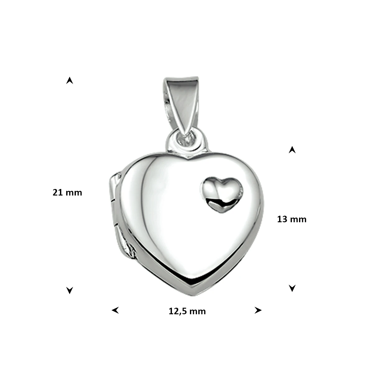 medaillon hart 13 mm zilver wit