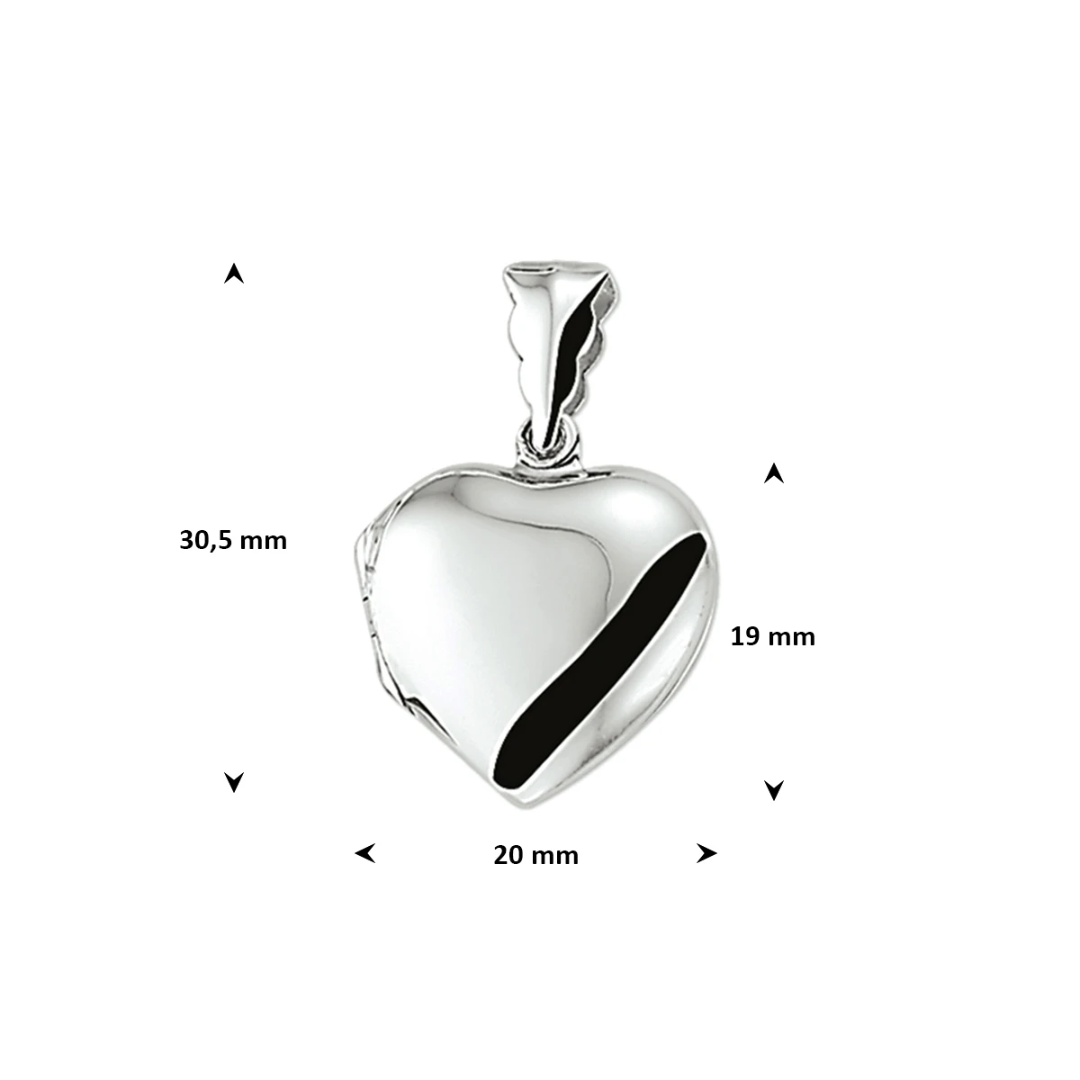 medaillon hart 19 mm zilver gerhodineerd