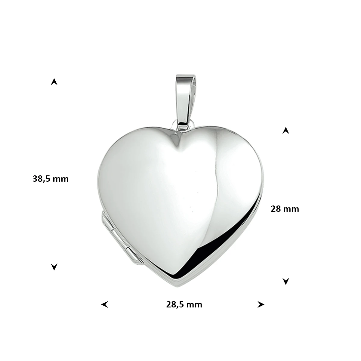medaillon hart 28 mm zilver wit