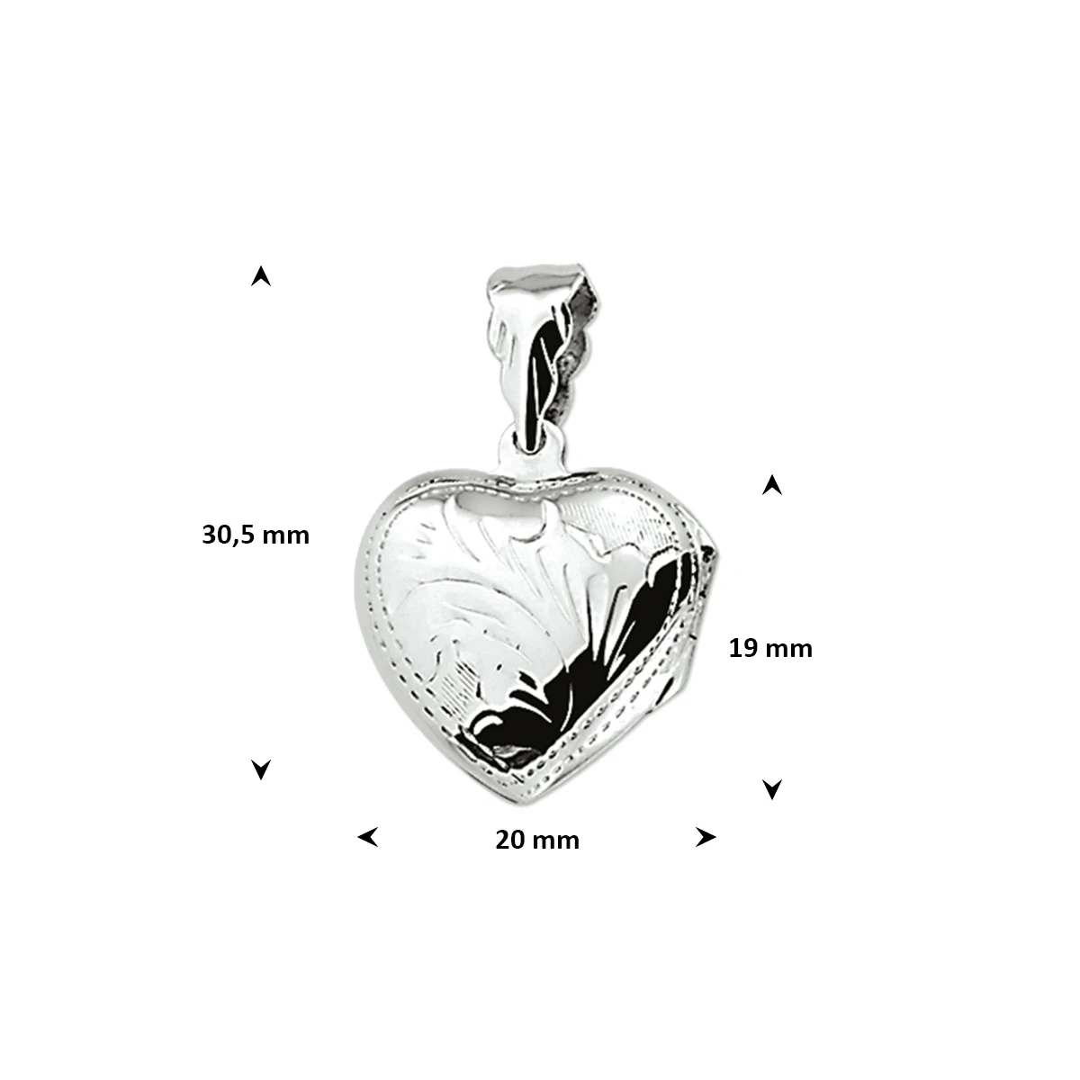 medaillon hart gravure 19 mm zilver gerhodineerd