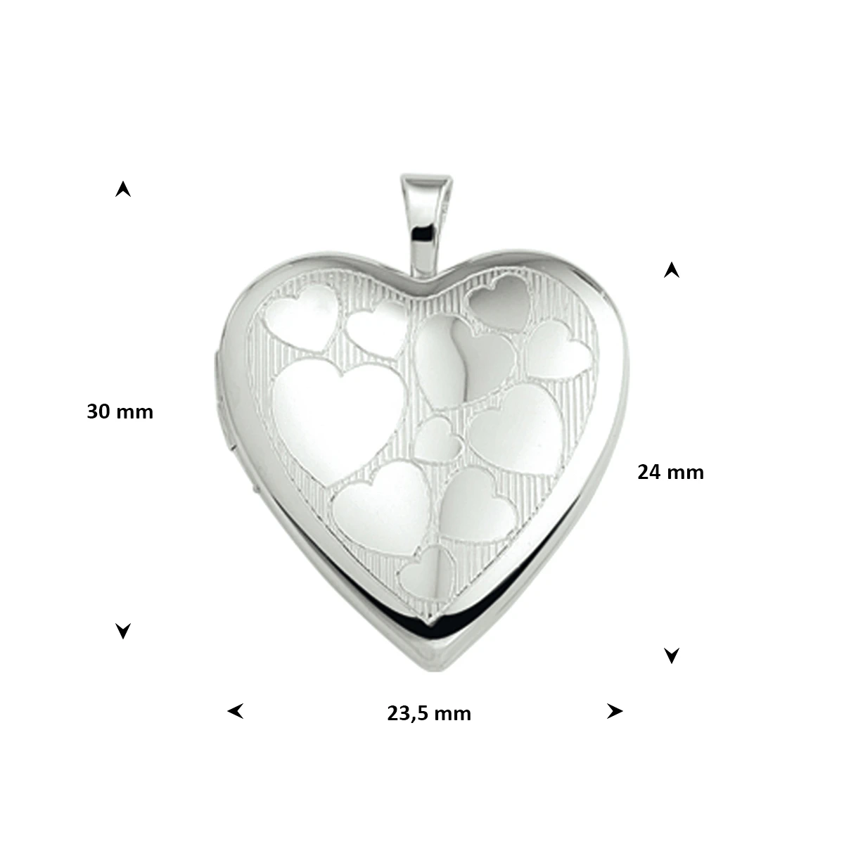 medaillon hart gravure 24 mm zilver gerhodineerd