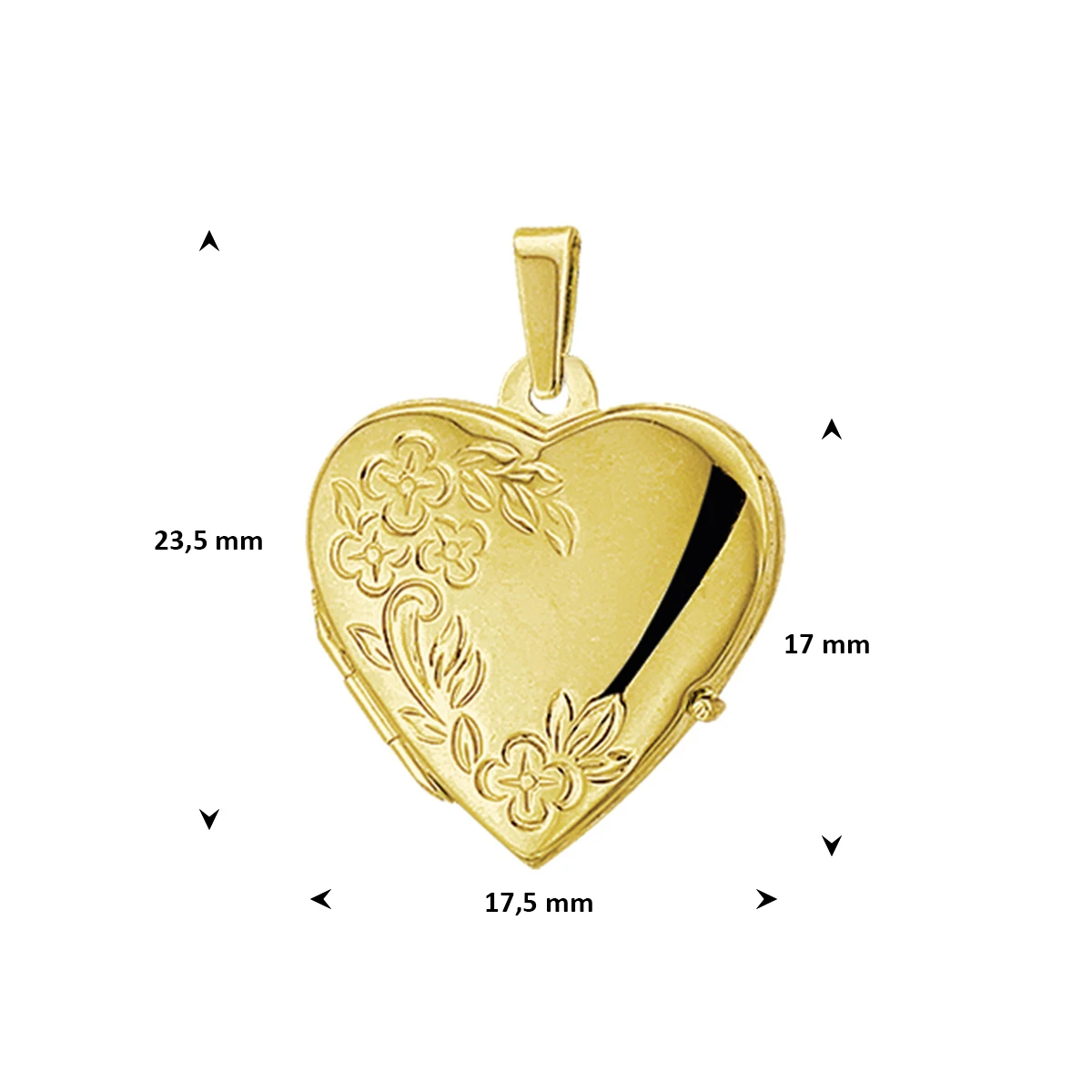 medaillon hart gravure poli/mat 17 mm 14K geelgoud