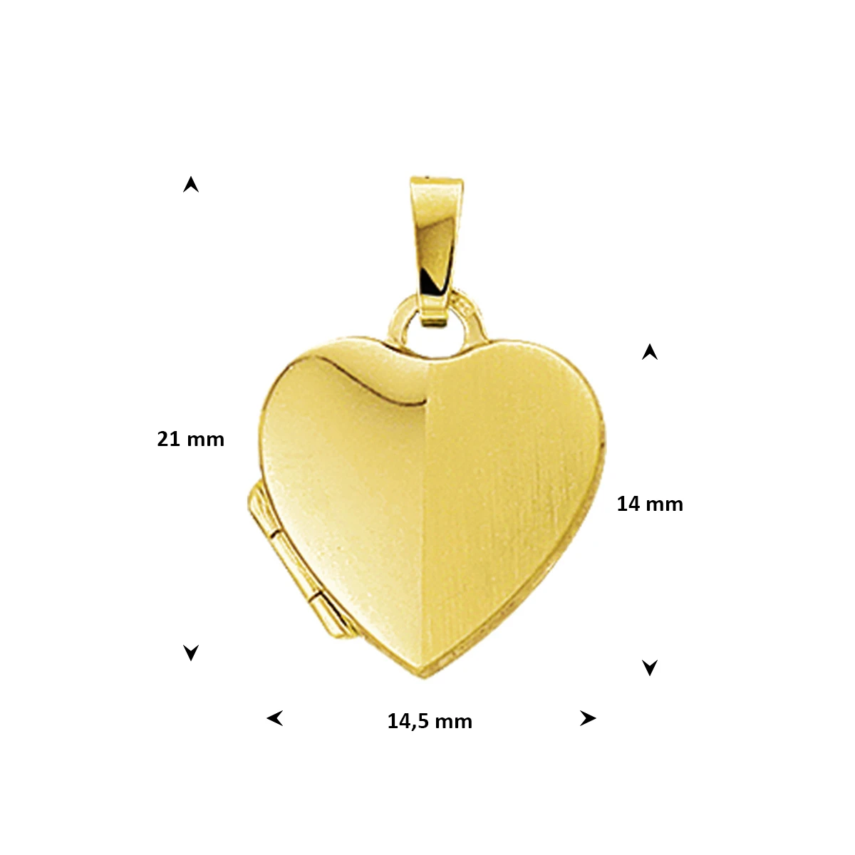 medaillon hart poli/mat 14 mm 14K geelgoud