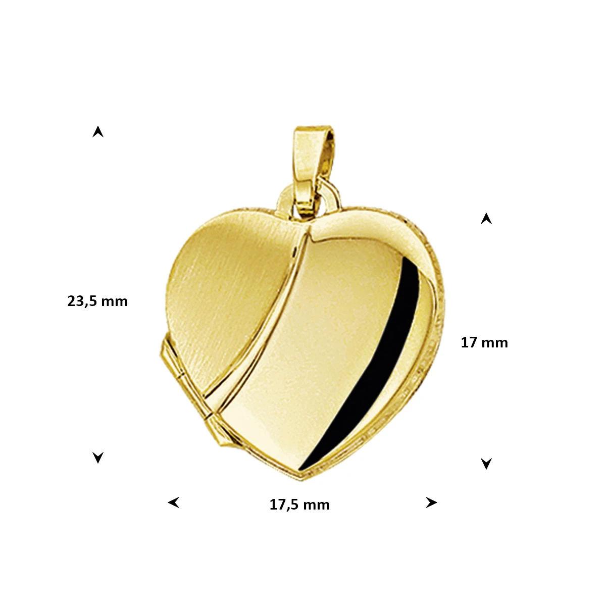 medaillon hart poli/mat 14K geelgoud