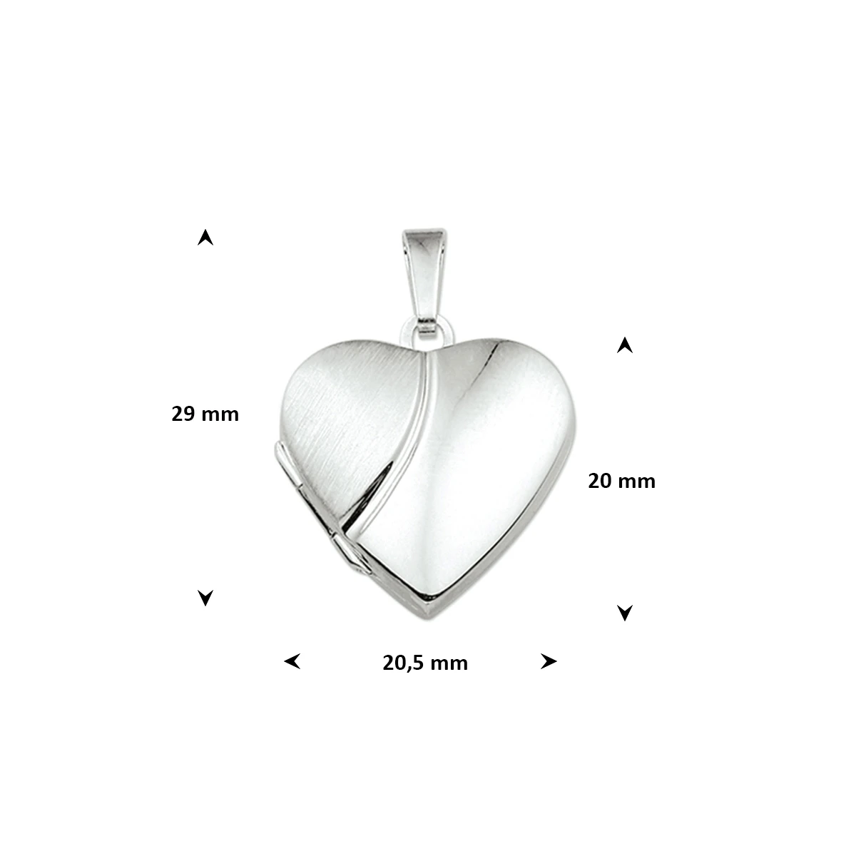 medaillon hart poli/mat 20 mm zilver gerhodineerd