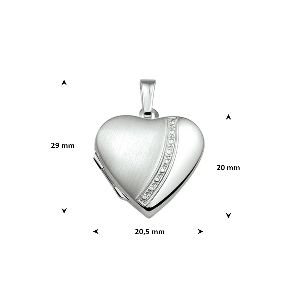 medaillon hart poli/mat 20 mm zilver wit