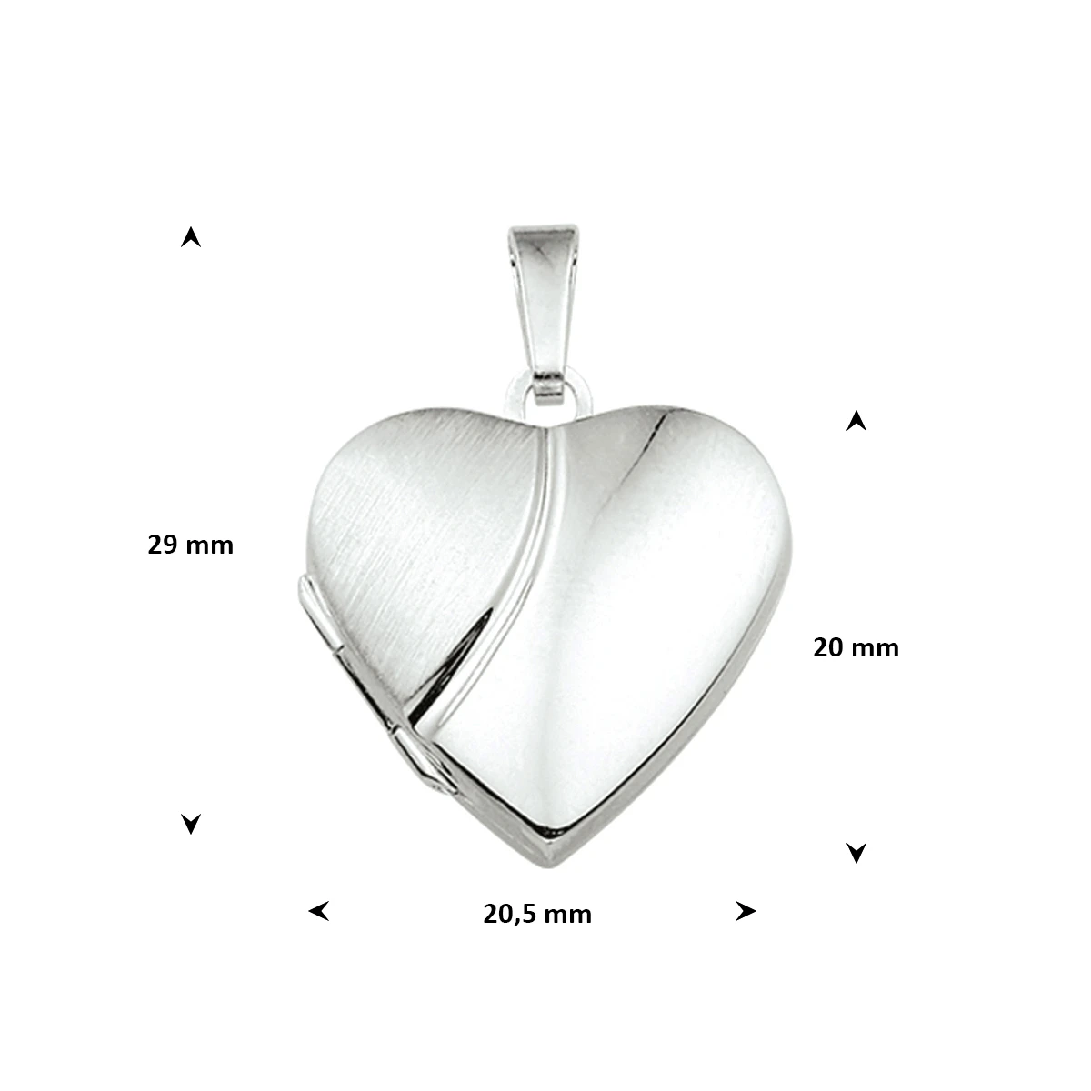 medaillon hart poli/mat zilver wit