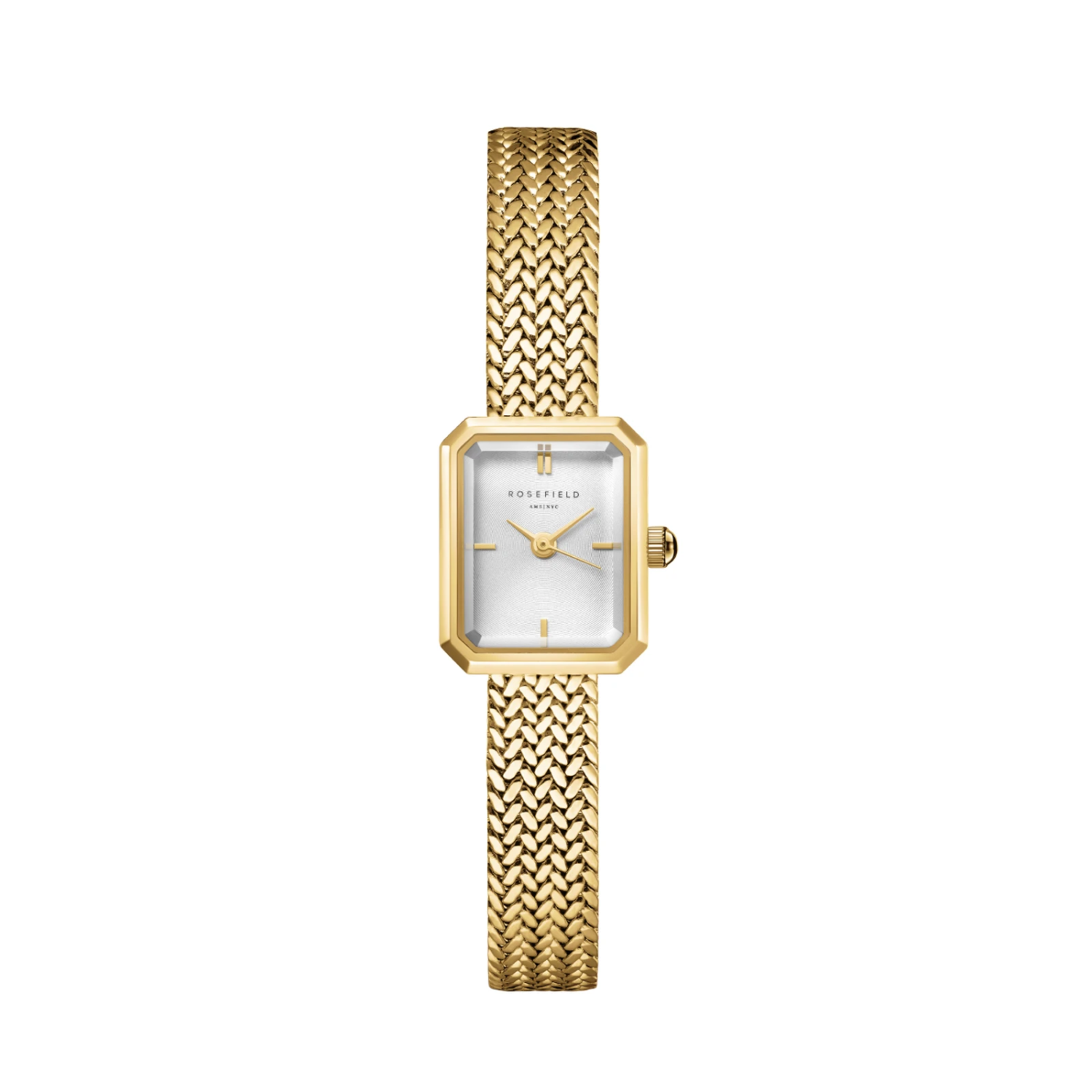 Mini Octagon White Dial Gold Woven Mesh Strap
