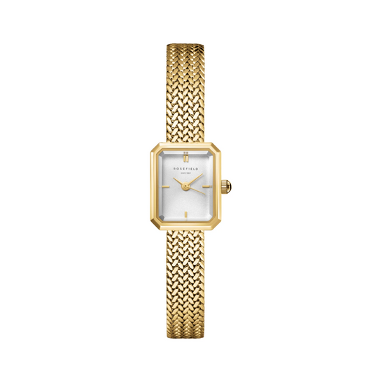 Mini Octagon White Dial Gold Woven Mesh Strap