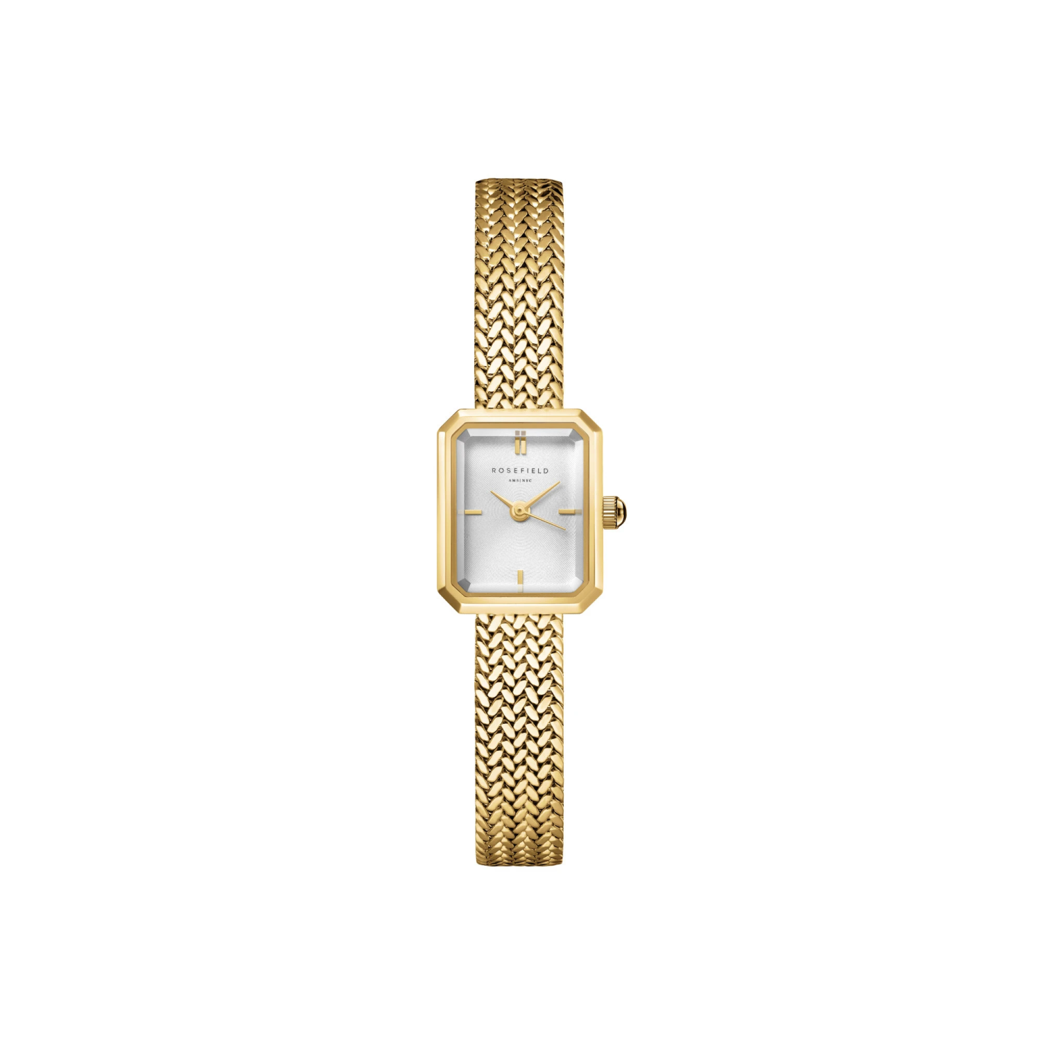 Mini Octagon White Dial Gold Woven Mesh Strap
