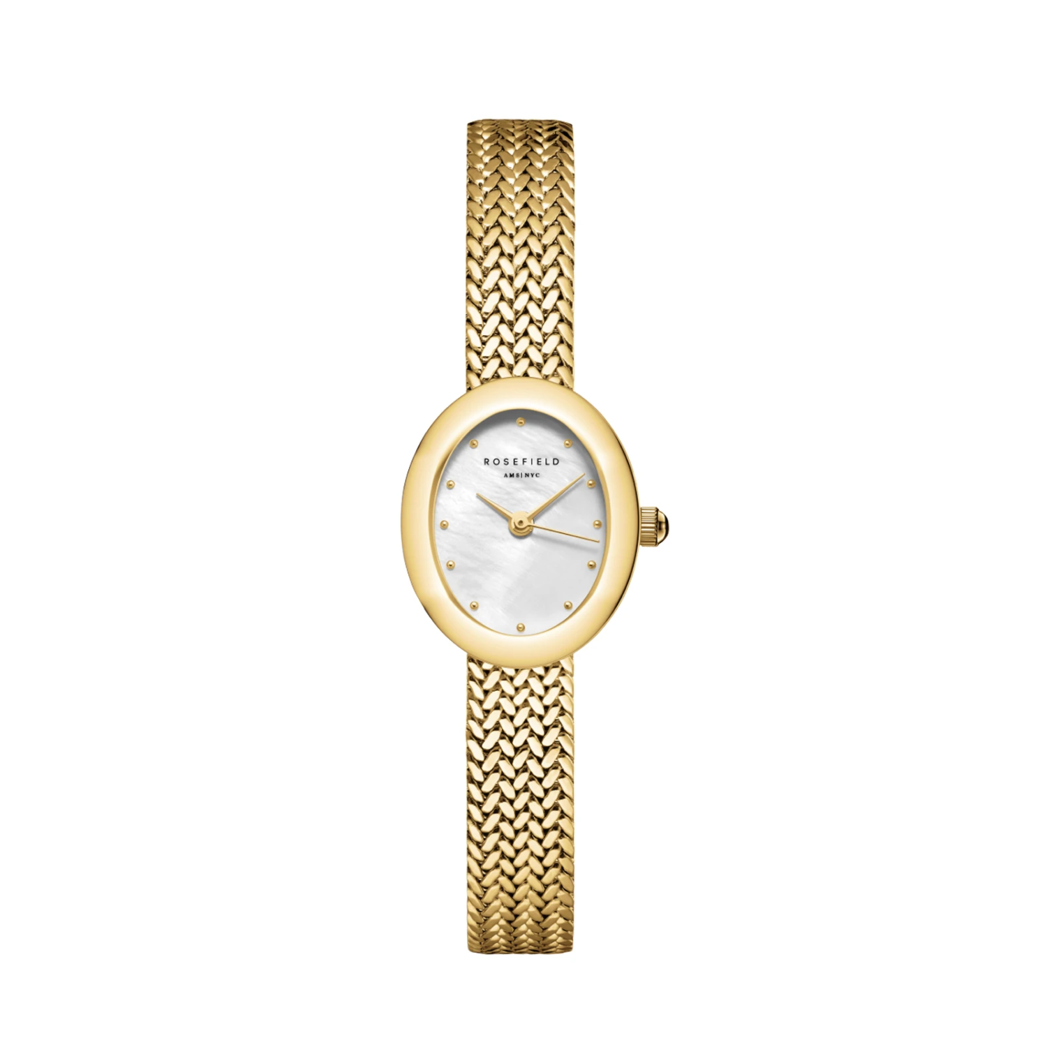 Mini Oval White Dial Gold Woven Mesh Strap