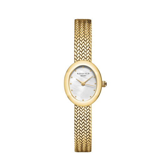 Mini Oval White Dial Gold Woven Mesh Strap
