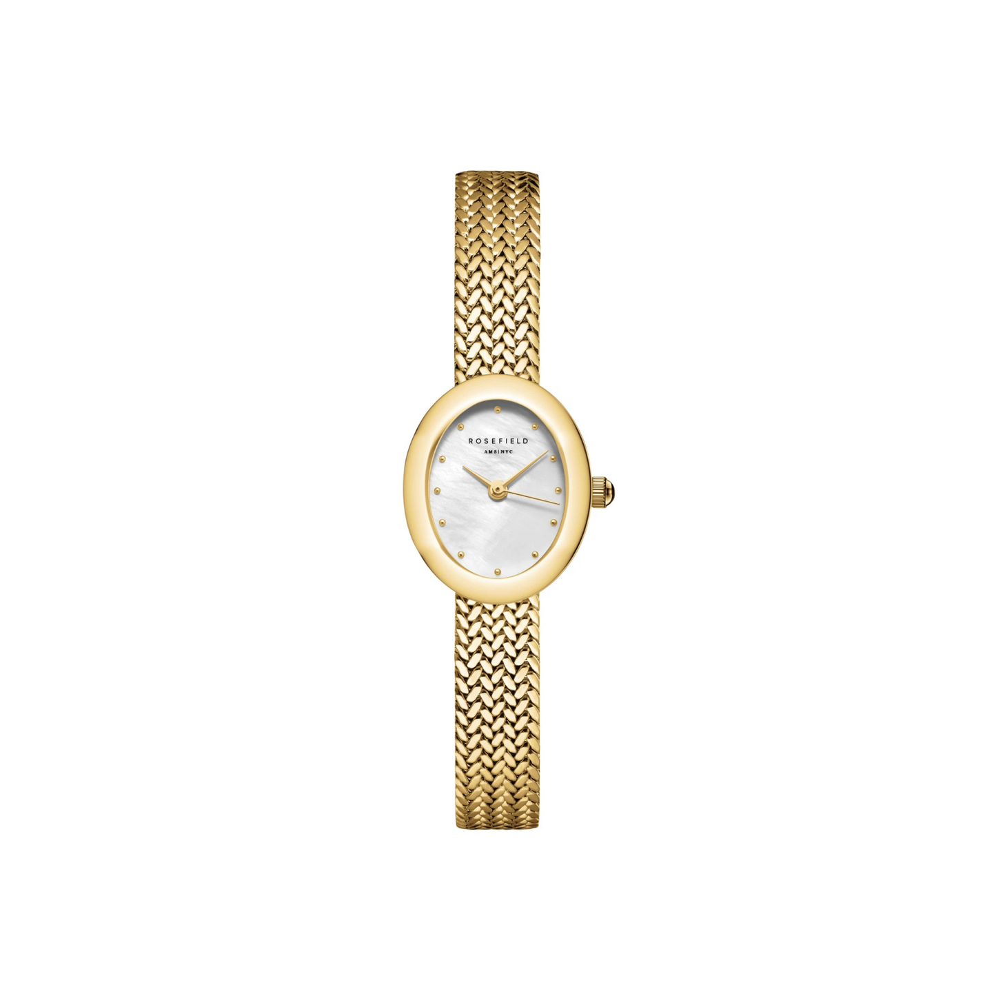 Mini Oval White Dial Gold Woven Mesh Strap