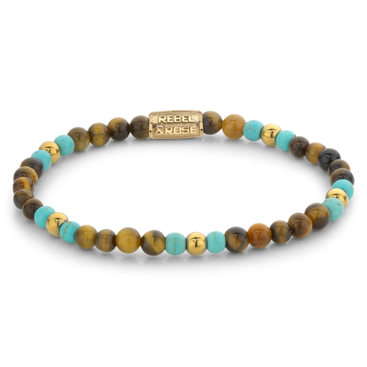 Mix Tiger Turquoise gold-coloured - 4mm M