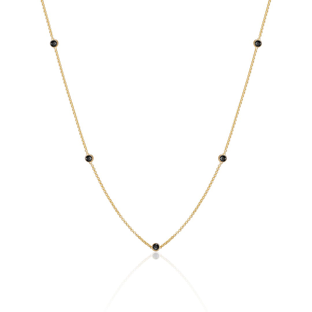 Necklace | Black CZ beads anchor chain- Gold | 42cm + 2cm