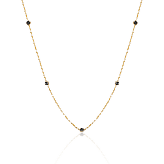 Necklace | Black CZ beads anchor chain- Gold | 42cm + 2cm