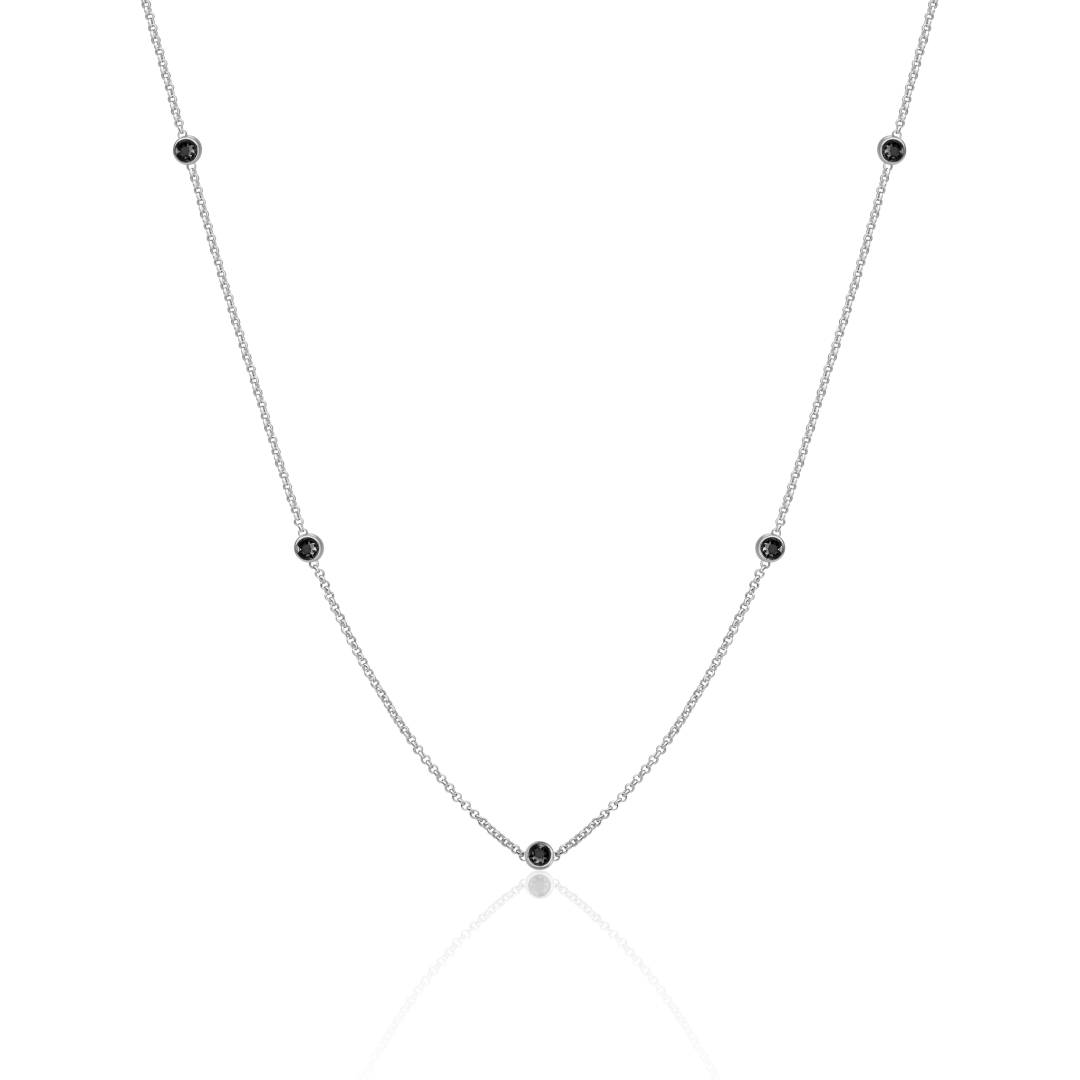 Necklace | Black CZ beads anchor chain - Silver | 42cm + 2cm