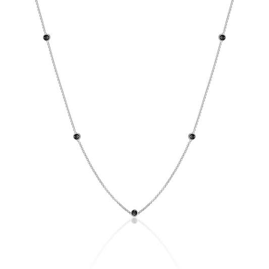 Necklace | Black CZ beads anchor chain - Silver | 42cm + 2cm
