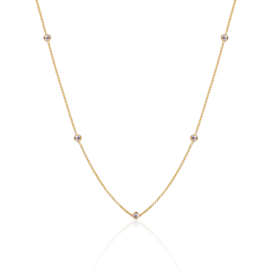 Necklace | White CZ beads anchor chain - Gold | 42cm + 2cm