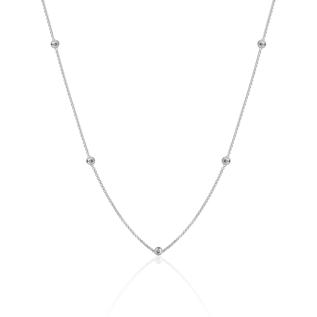 Necklace | White CZ beads anchor chain - Silver | 42cm + 2cm