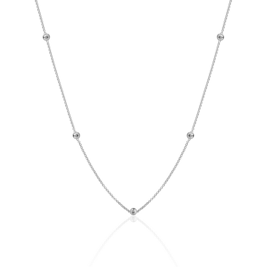 Necklace | White CZ beads anchor chain - Silver | 42cm + 2cm