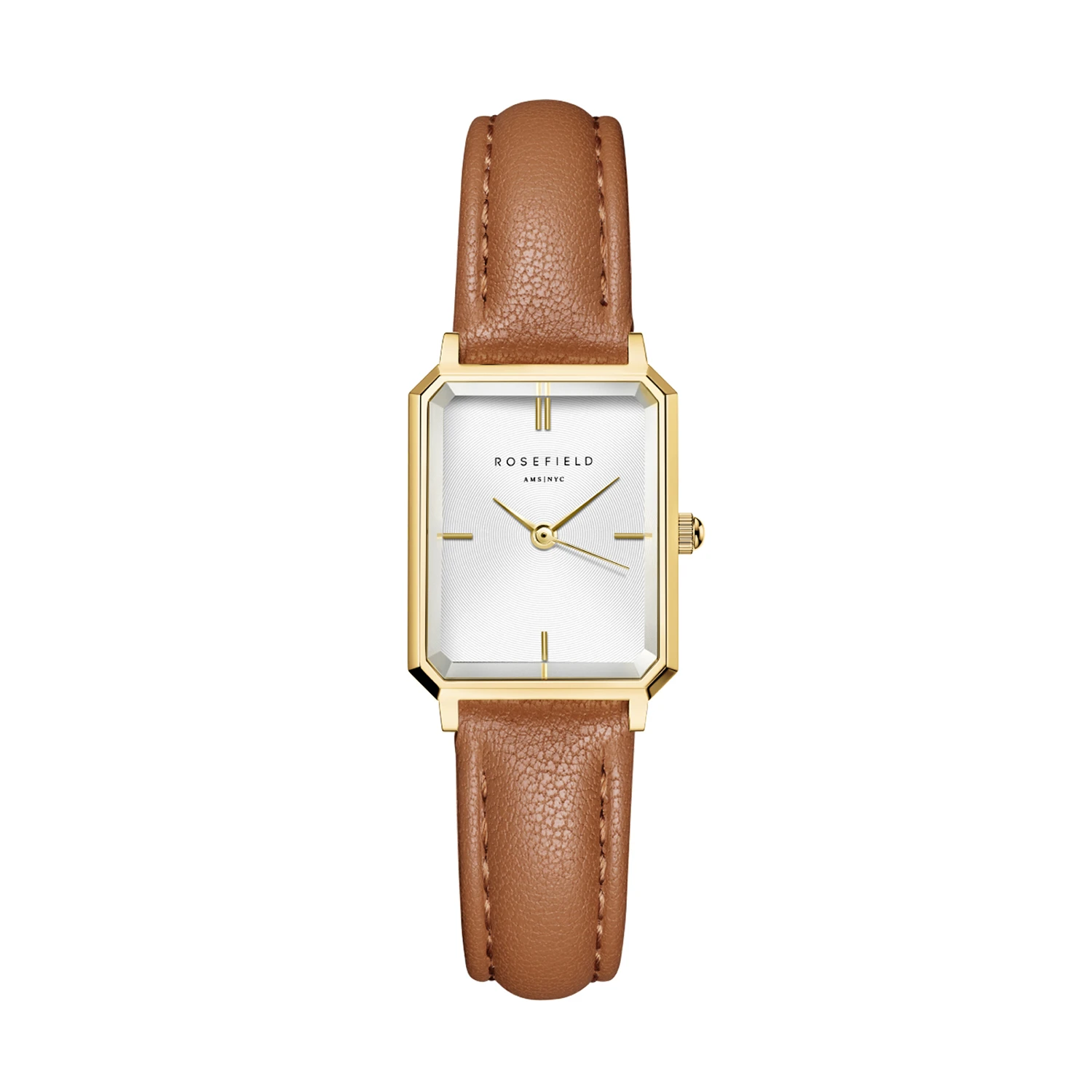 Octagon XS White Light Brown Leather Gold