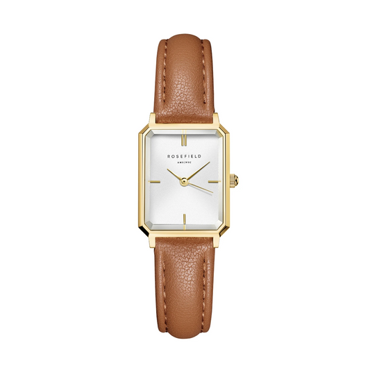 Octagon XS White Light Brown Leather Gold