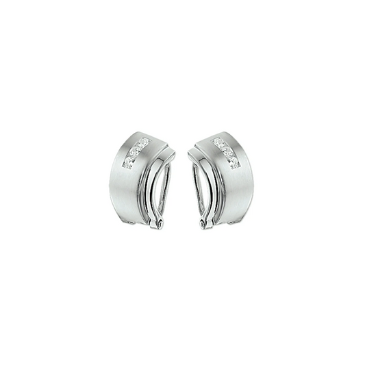 oorclips zirkonia poli/mat zilver wit