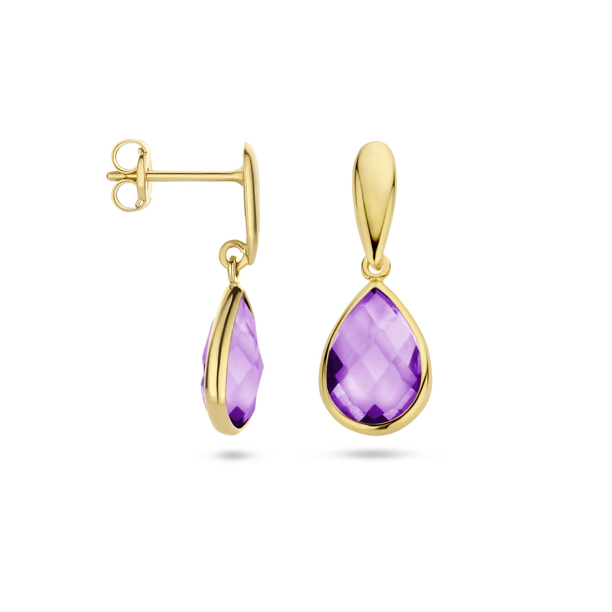 oorhangers amethist 20 mm 14K geelgoud
