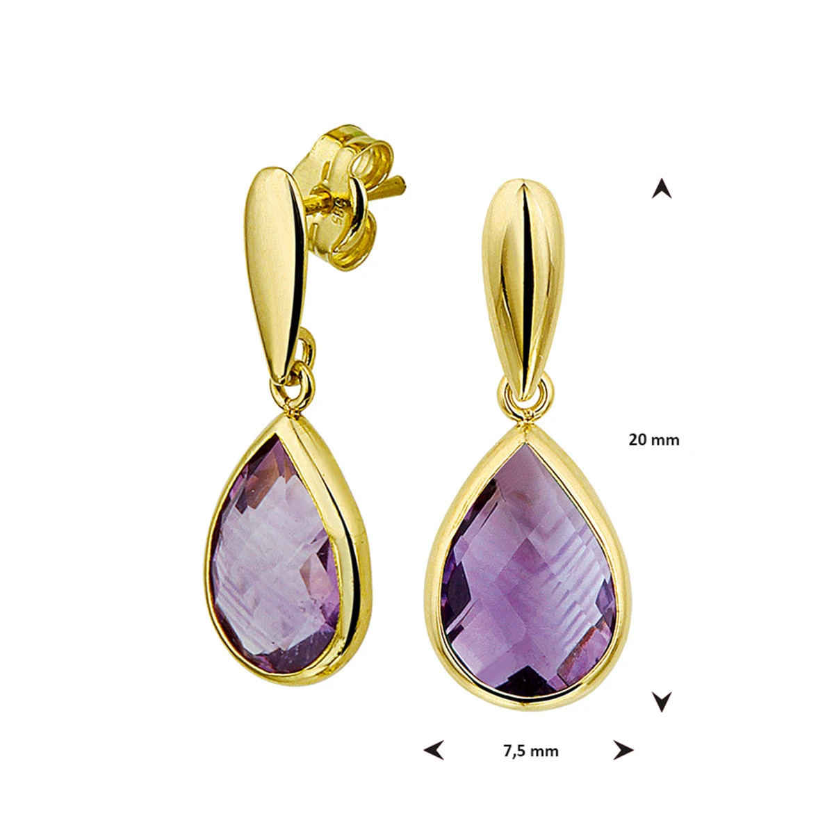 oorhangers amethist 20 mm 14K geelgoud