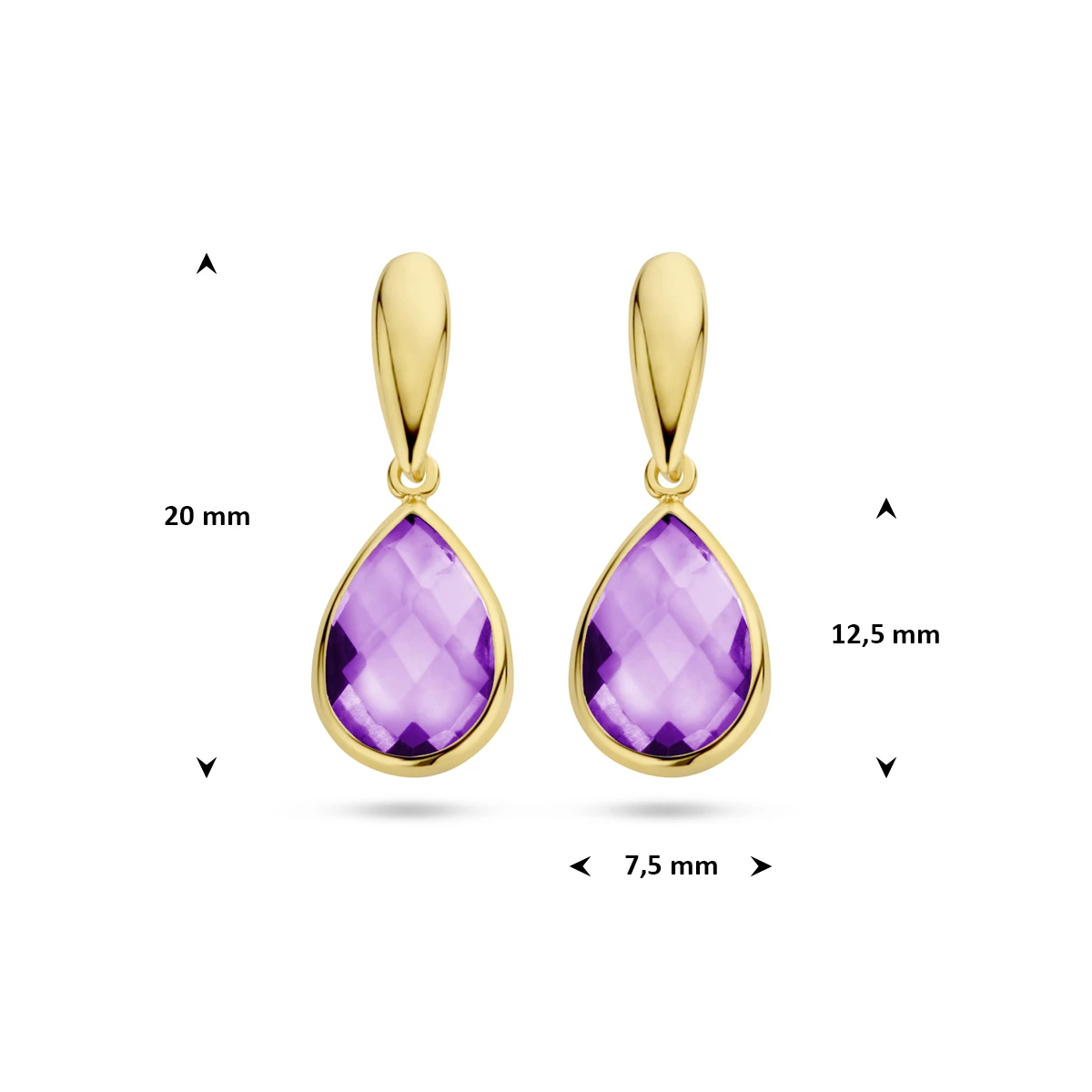 oorhangers amethist 20 mm 14K geelgoud
