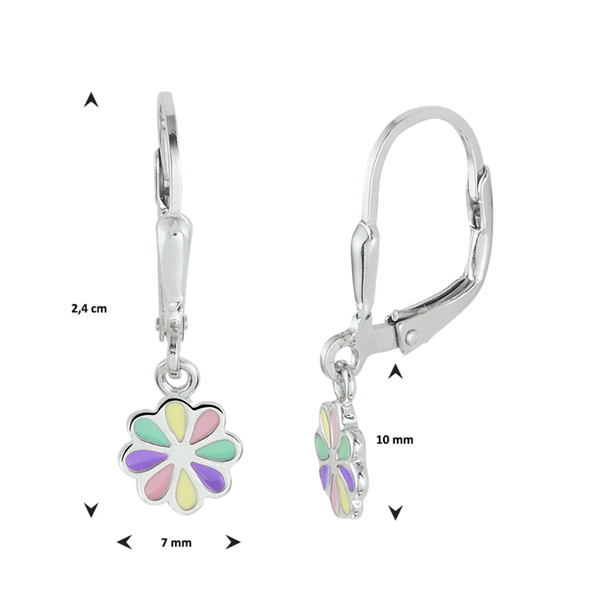 oorhangers bloem emaille brisur haak zilver gerhodineerd
