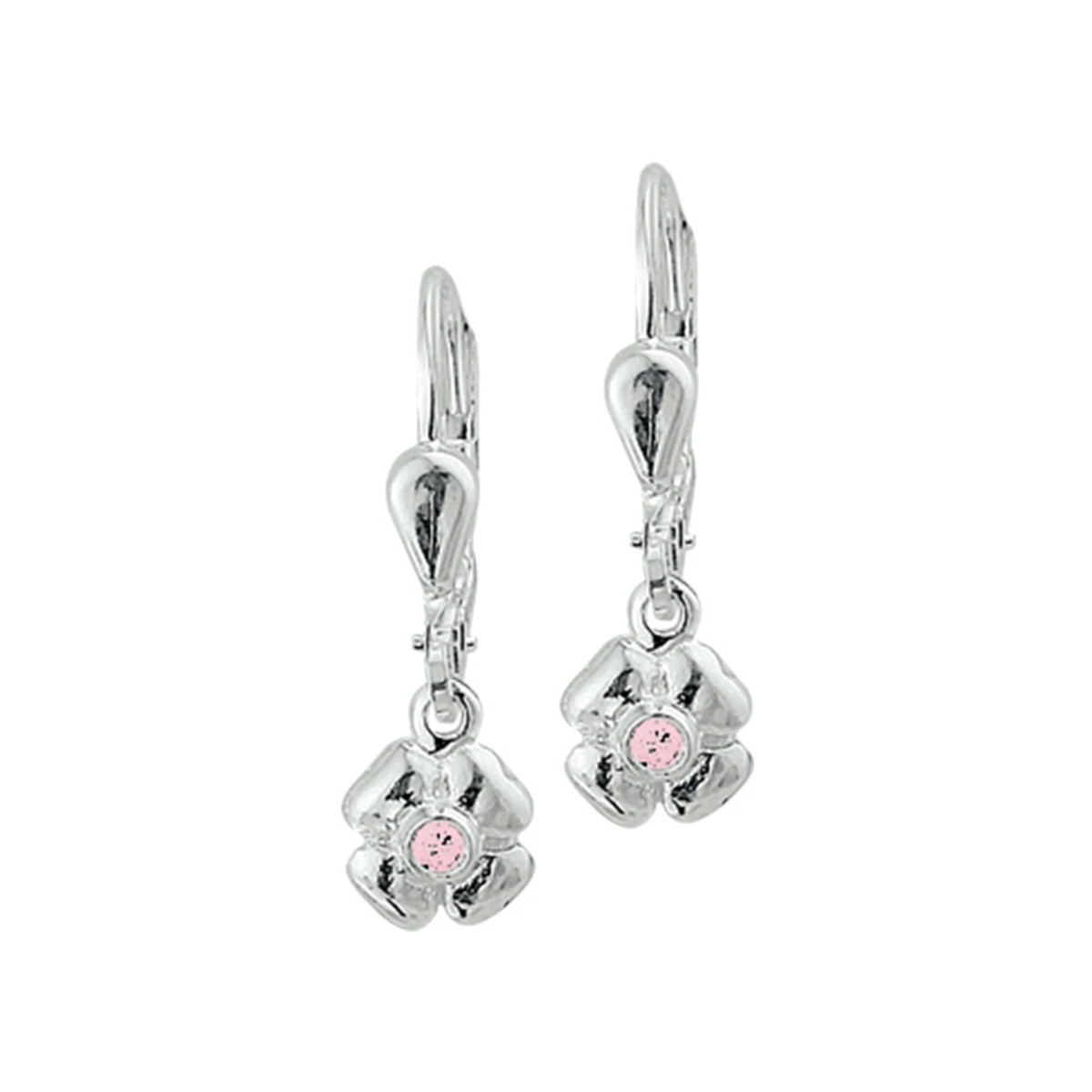 oorhangers bloem roze zirkonia brisur haak zilver wit