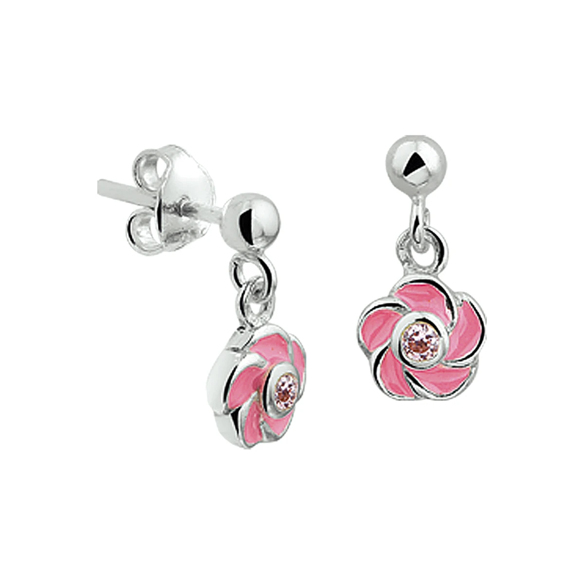 oorhangers bloem roze zirkonia zilver wit