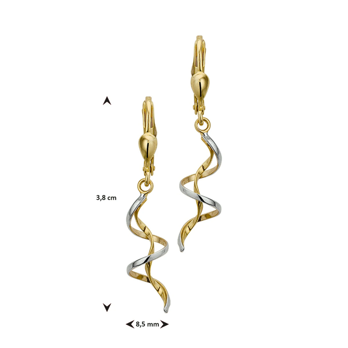oorhangers brisur haak 14K bicolor goud geel/wit