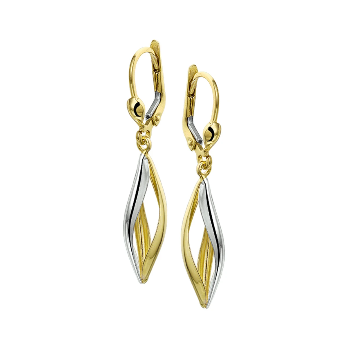 oorhangers brisur haak bicolor gestift 14K geelgoud
