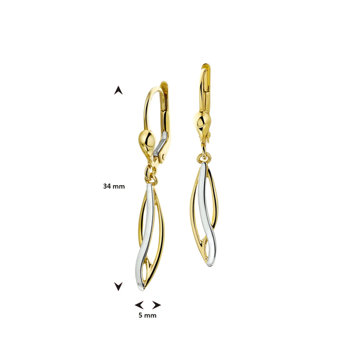 oorhangers brisur haak bicolor gestift 14K geelgoud