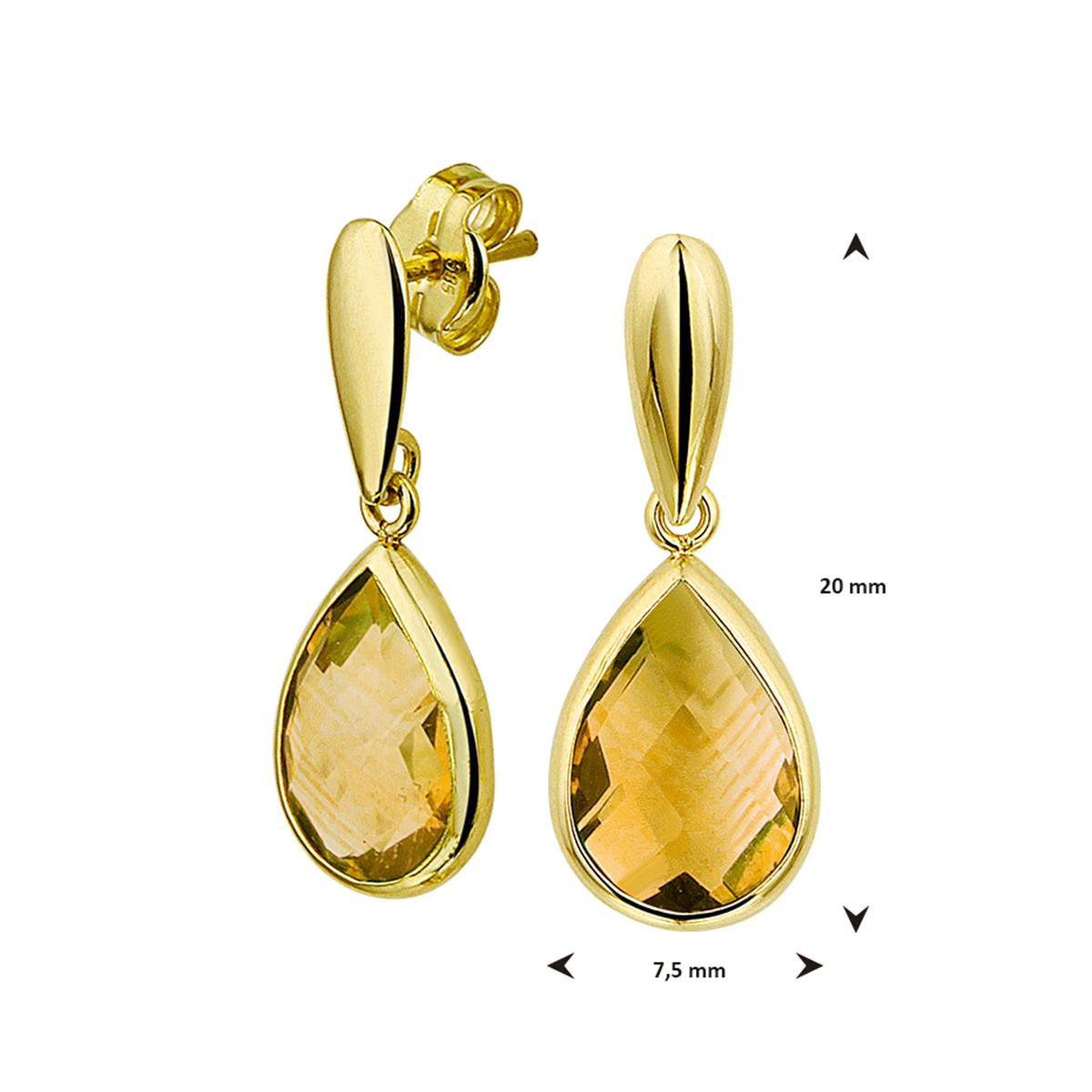oorhangers citrien 20 mm 14K geelgoud
