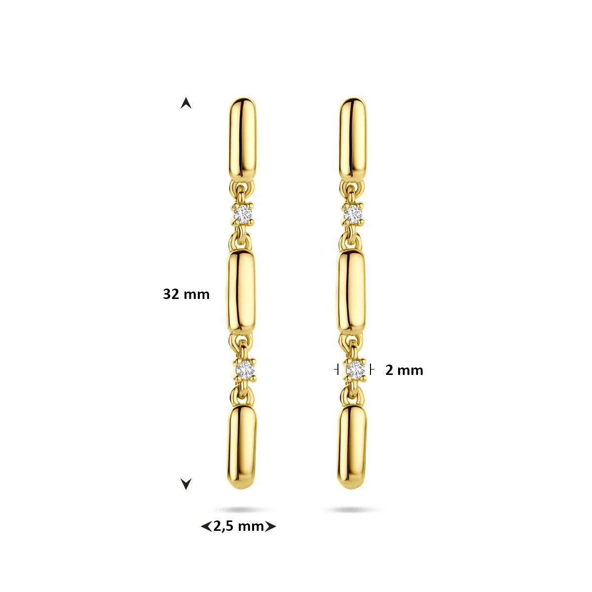 oorhangers diamant 0.06ct (2x 0.03ct) h si 32 mm 14K geelgoud
