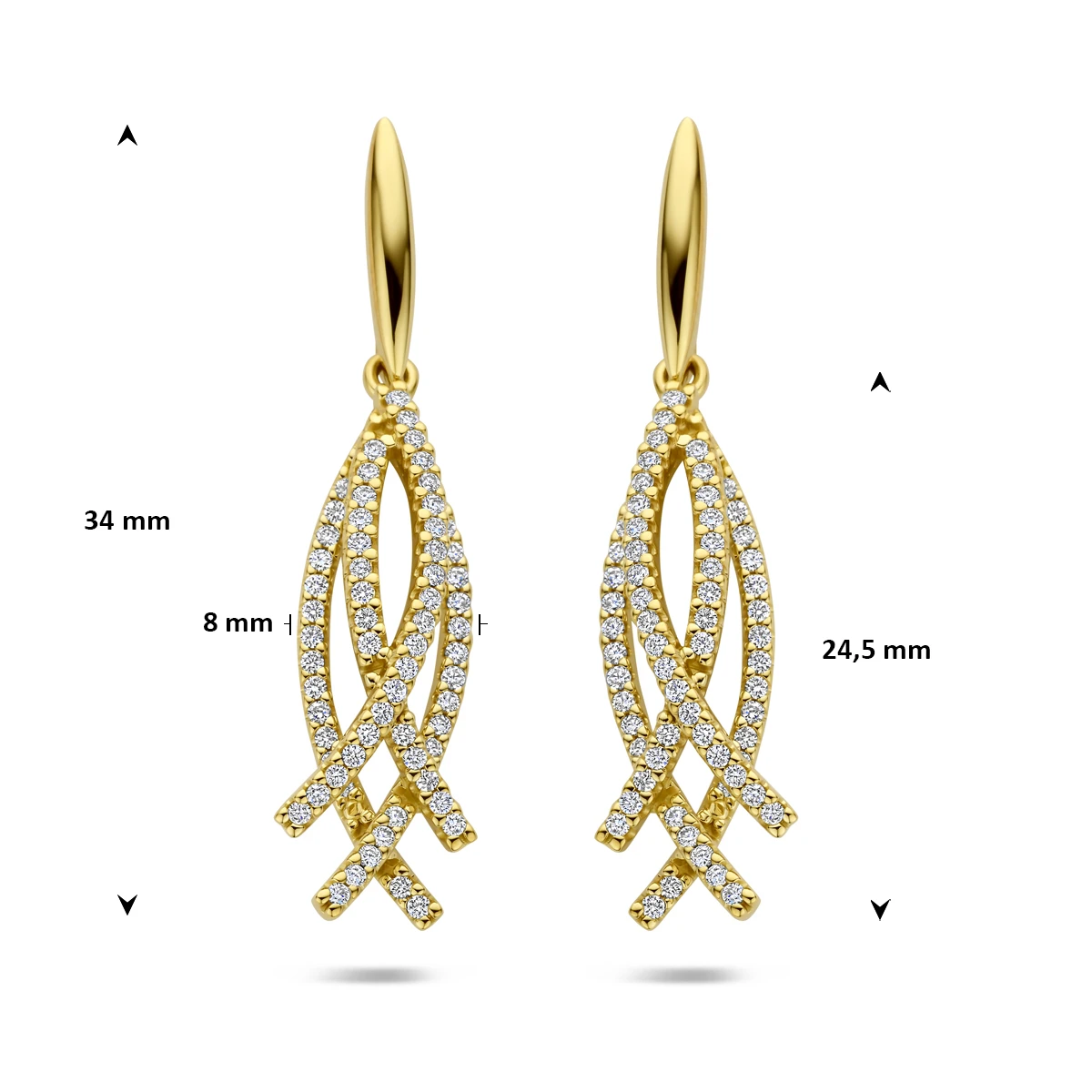 oorhangers diamant 0.50ct (2x 0.25ct) h si 34 mm 14K geelgoud